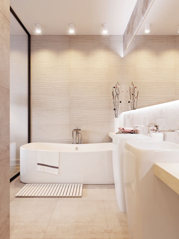 Modern minimalist bathroom interior Розово-белый минималистичный интерьер в Киеве, Украина