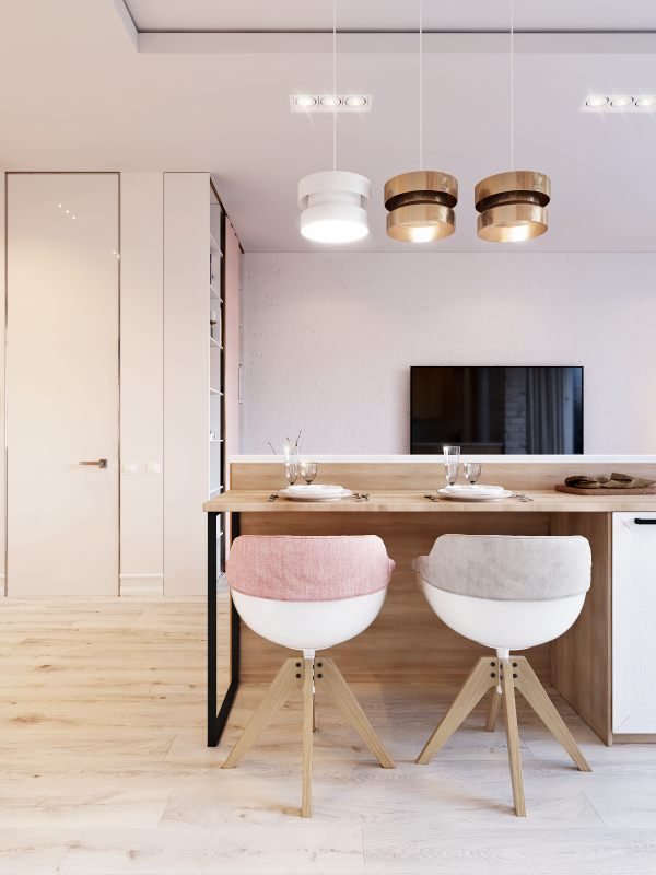 Modern dining area Розово-белый минималистичный интерьер в Киеве, Украина