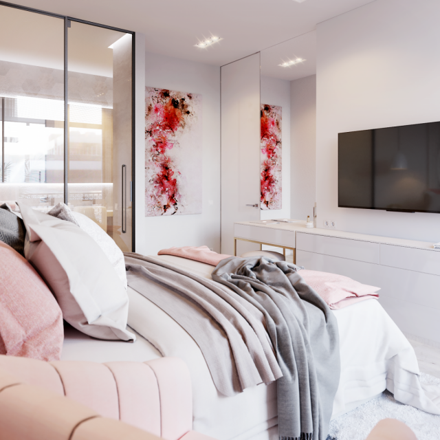 Modern bedroom Розово-белый минималистичный интерьер в Киеве, Украина